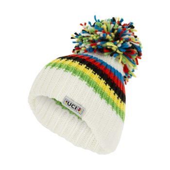   Sapka Santini UCI Rainbow Stripes BIG BOBBLE téli fehér bojtos (BBH108)