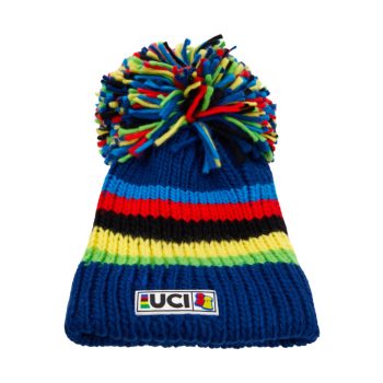   Sapka Santini UCI Rainbow Stripes BIG BOBBLE téli kék bojtos (BBH441)