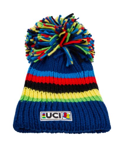 Sapka Santini UCI Rainbow Stripes BIG BOBBLE téli kék bojtos (BBH441)