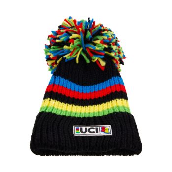   Sapka Santini UCI Rainbow Stripes BIG BOBBLE téli fekete bojtos (BBH103)